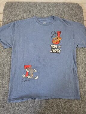 Tom and Jerry Best Frenemies Graphic Tee Blue Short Sleeve Cartoon Shirt LG